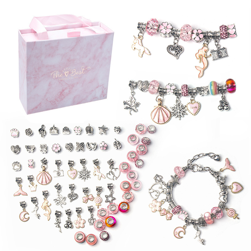 DIY Beaded Bracelet Gift Box Powder Blue Set Charm Bracelet Making Kit Gift for Girls