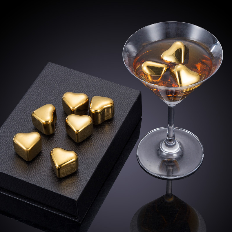 304 Heart-Shaped Golden Stainless Steel Ice Cubes Vacuum Electroplated Titanium Ice Particulate Ice Ice Wine Cold Application Cooling New Product