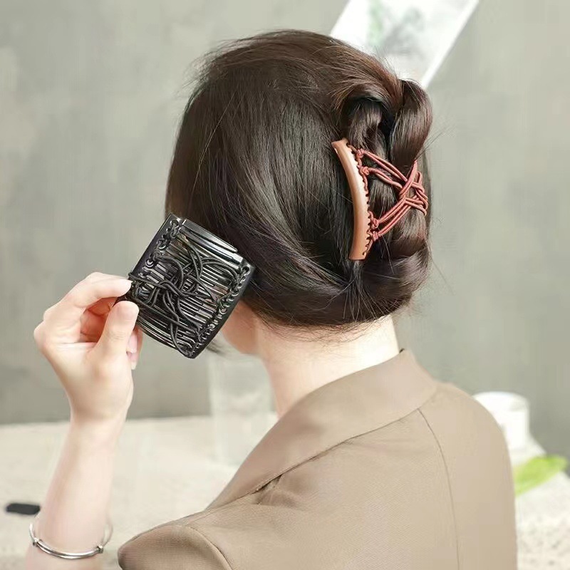 The new double-row elastic hair comb comb plate head fashion styling lazy back of the head hair accessories 