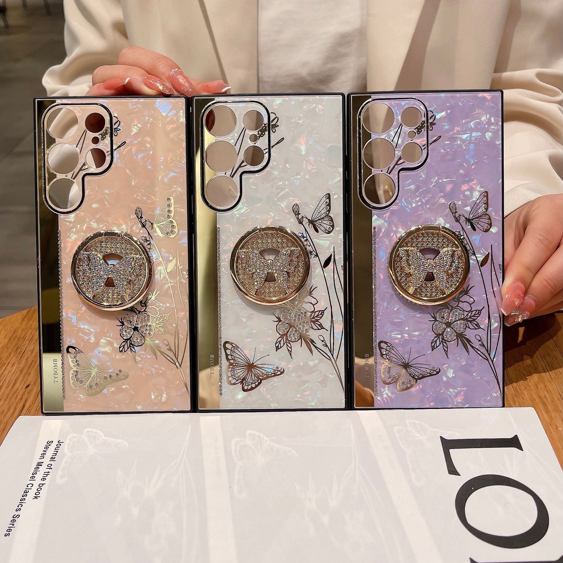 適用三星Galaxy s24ultra手機殼保護套時尚奢華閃鑽支架s23plus硬
