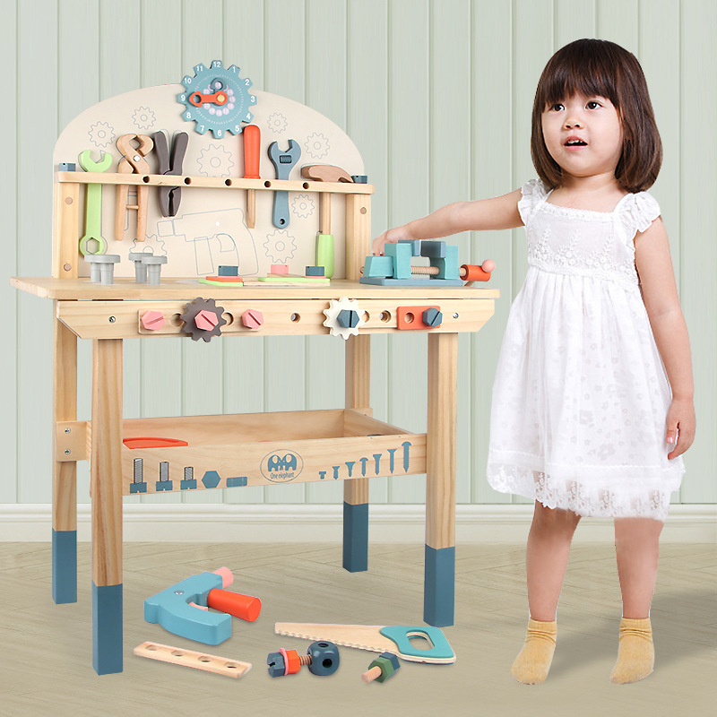 Amazon children's simulation repair tool table toy boy puzzle screw nut disassembly wooden tool box
