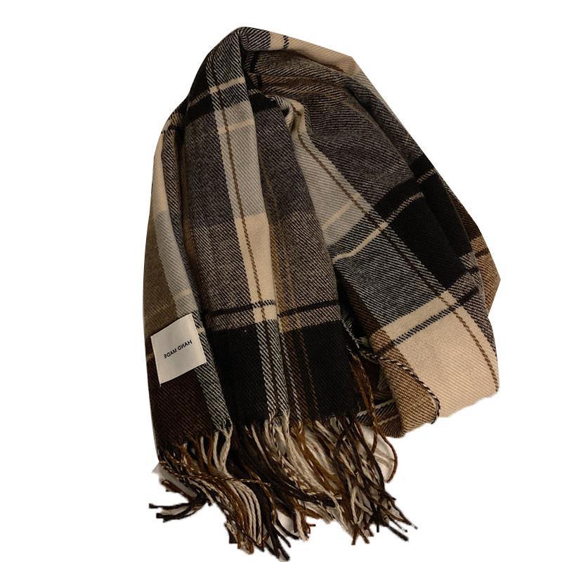 Scarf men's winter versatile autumn and winter Korean style Plaid warm simple couple Women's scarf student Men's cold-proof shawl