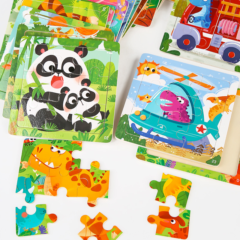 9 pieces of wooden children's jigsaw puzzle kindergarten early education puzzle cartoon animal vehicle cognitive jigsaw puzzle small toy