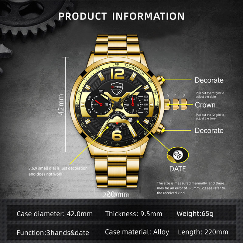DEYROS cross-border popular men's fashion calendar watch men's Korean-style student Watch stainless steel quartz watch men