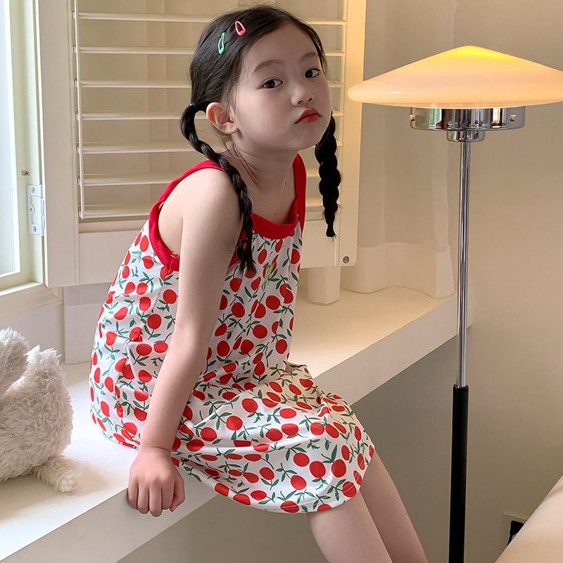 Summer 2024 Girls cute plaid suspender skirt small and medium children floral casual home dress baby Beach Skirt