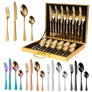 Amazon Product 1010 Stainless Steel Tableware 24 Piece Set Four Main Pieces Knife, Fork and Spoon Cross-border Gift Box Western Food Set