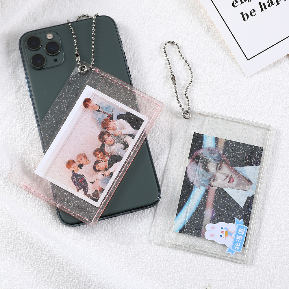 Summer PVC shiny double card transparent card holder ins girl Korean style bus card holder student meal card holder
