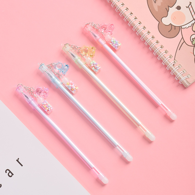 Creative Cartoon Bear Floating Bottle Pendant Erasable Gel Pen Small Fresh Cute Pendant Signature Pen Student Stationery