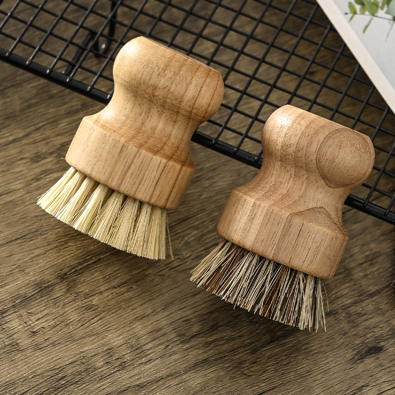 Solid Wood Wash Pot Artifact Dishwashing Brush Pot Natural Wooden Brush Sisal Household Kitchen Short Handle Coconut Cleaning and Decontamination Brush