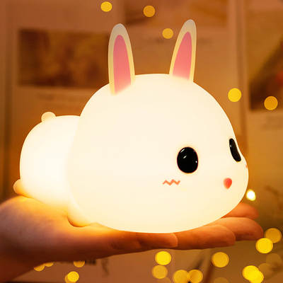 Cross-border strict selection of factory new adorable bunny pats night light charging bedroom nursing children sleep with night silicone lamp