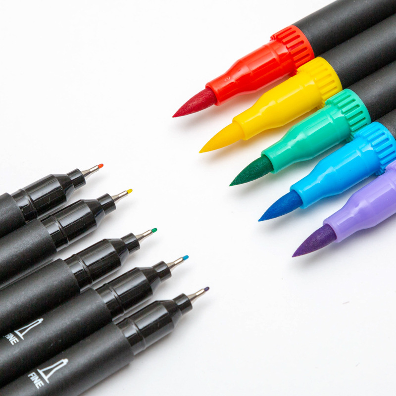 Amazon double head watercolor pen black rod 24 color 120 color cross-border watercolor pen art supplies children's painting suit