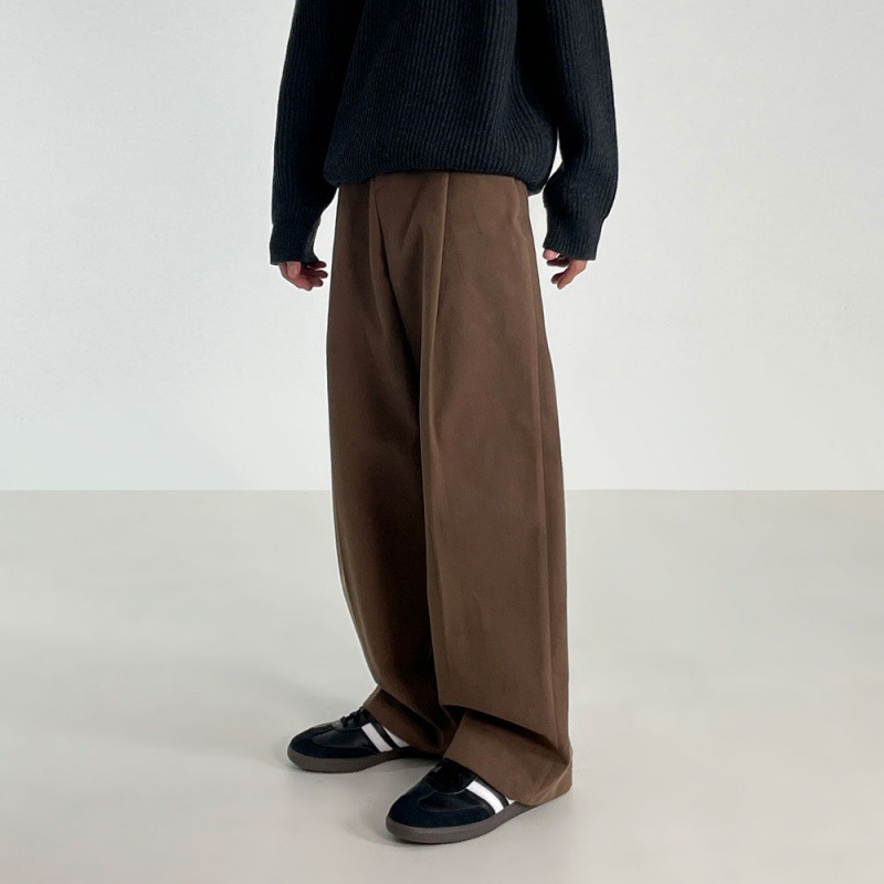 MYQ wide-leg mopping slimming suit pants men's Korean-style loose straight thickened casual pants for autumn and winter cleanfit