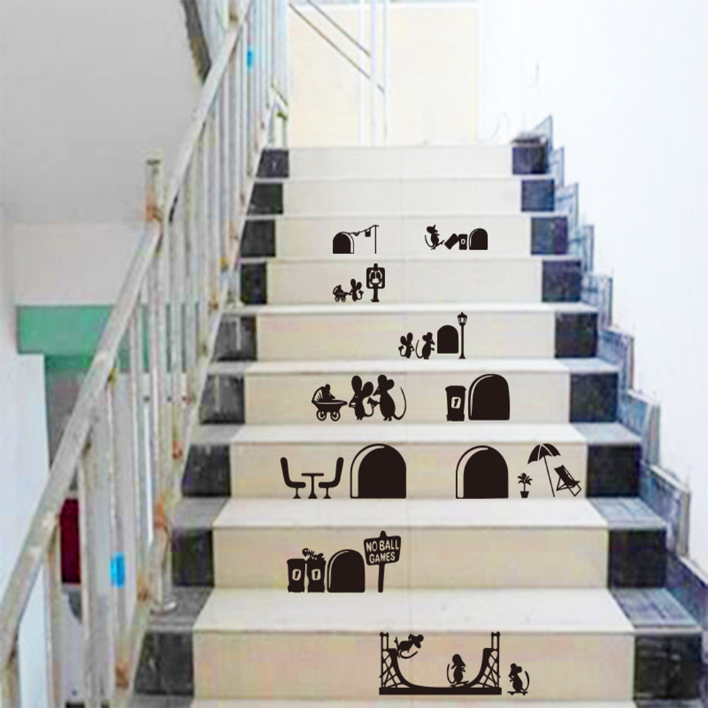 Factory cross-border new mouse family wall stickers living room bedroom children's room stair decorative painting wholesale 465