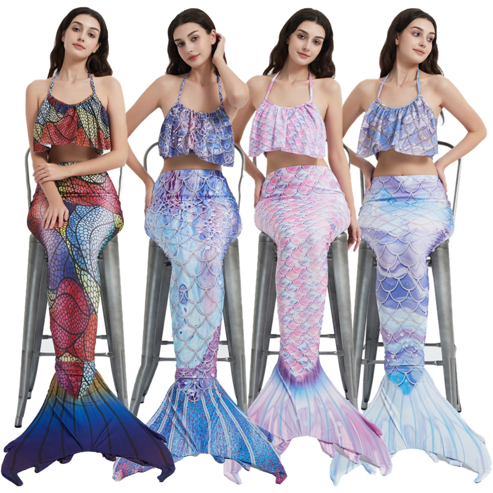 2023新款夏季成人兒童美人魚泳衣美人魚抹胸魚尾巴公主裙服裝