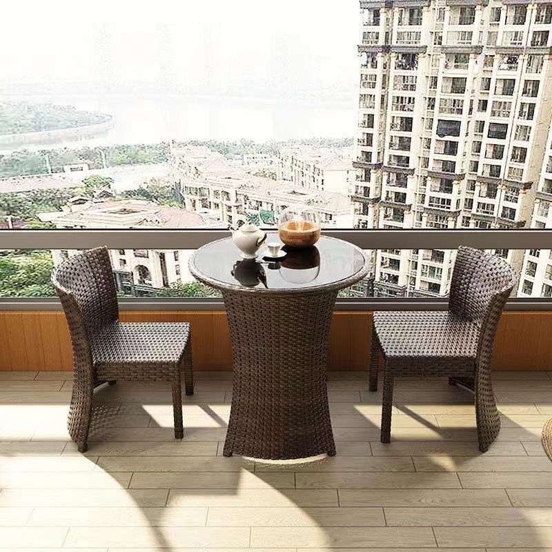 Outdoor Rattan Chair Three-Piece Set Balcony Leisure Table and Chair Backrest Rattan Chair Collectable Courtyard Rattan Furniture Waterproof Sunscreen