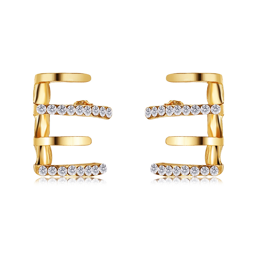  popular four-claw ear row earrings creative simple inlaid rhinestone cold style design curved four-claw earrings_voghion.com