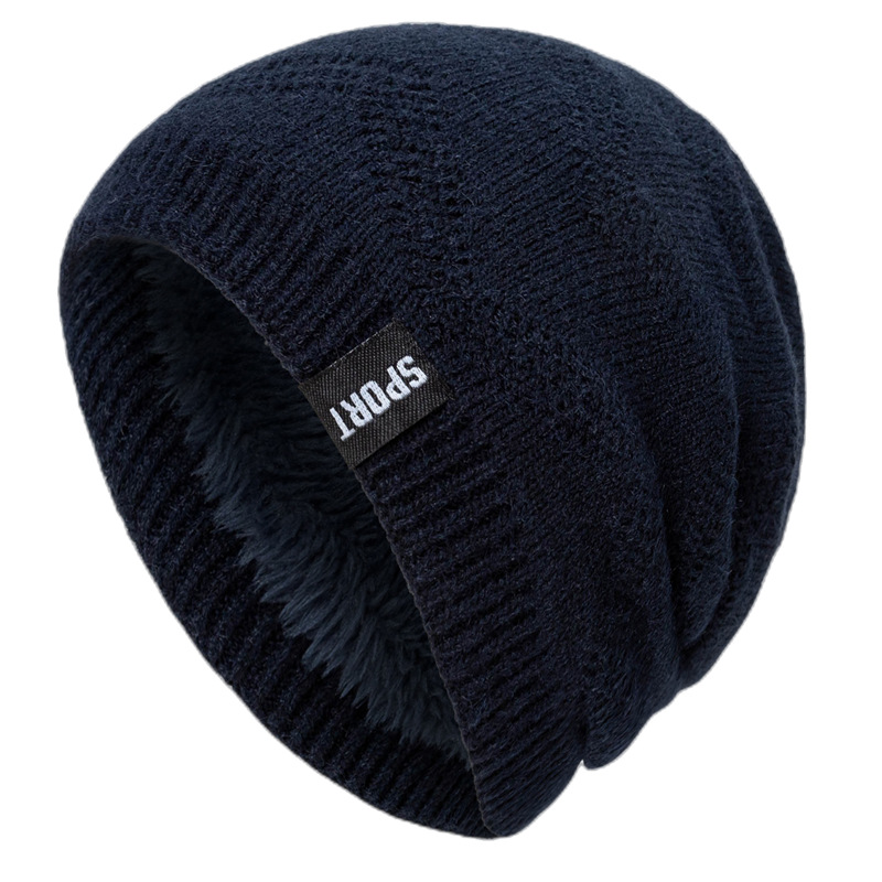 SPORT fleece-lined knitted hat men's 2022 new winter solid color seam Mark warm pullover wool hat cross-border in stock