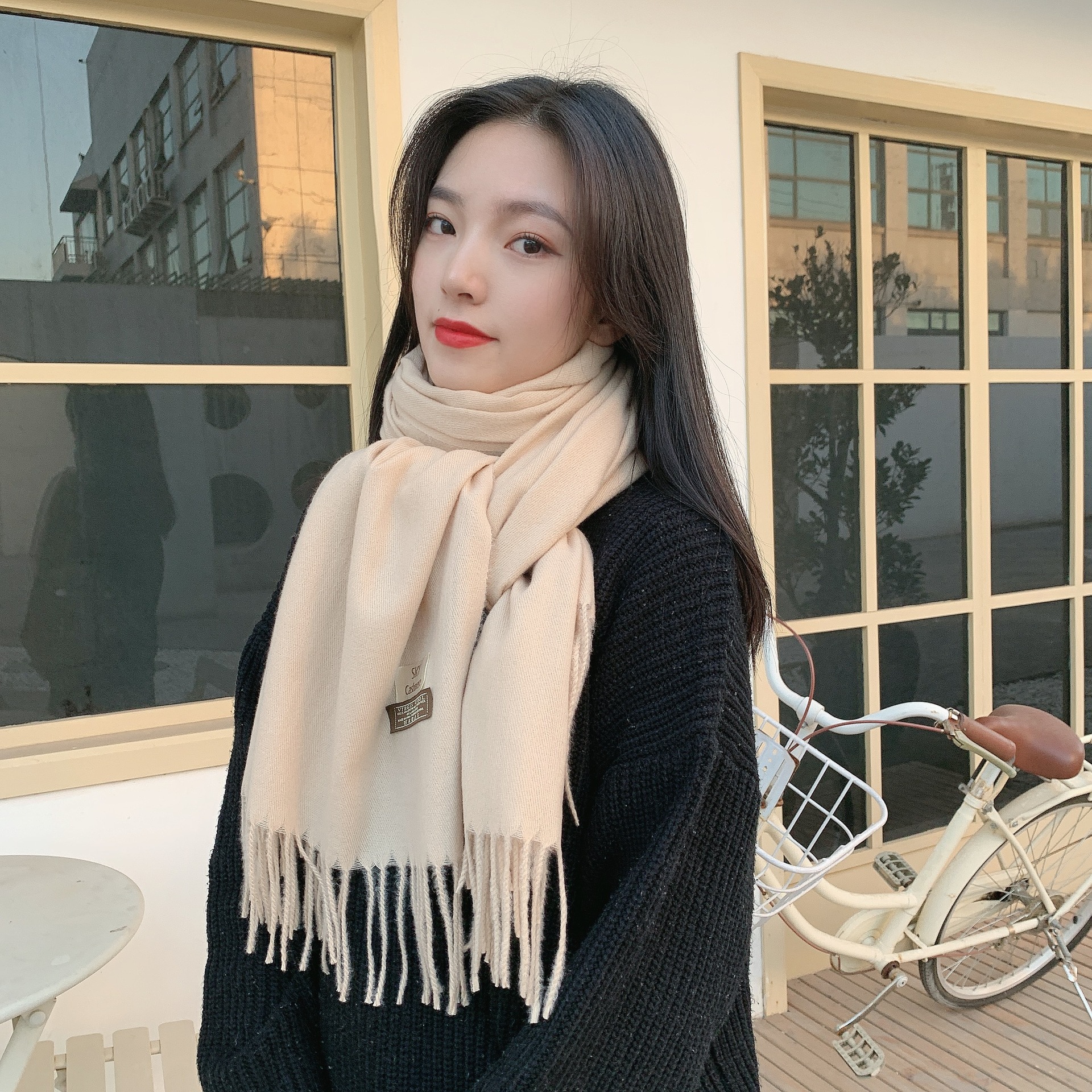 Women's cashmere scarf winter 2023 new pure color Korean style shawl annual meeting gift with logo red scarf printing