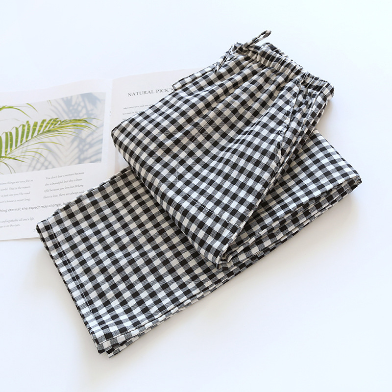 Simple Couple's Spring, Summer, Autumn and Winter Plaid Pajama Pants Men and Women's Pants Cotton Loose Large Size Thin Home Pants
