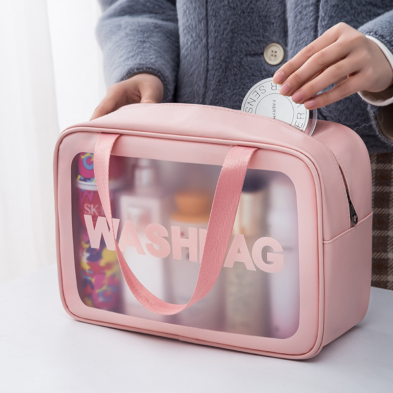 PU frosted cosmetic bag waterproof transparent toiletry bag large capacity portable storage bag travel beach portable storage bag