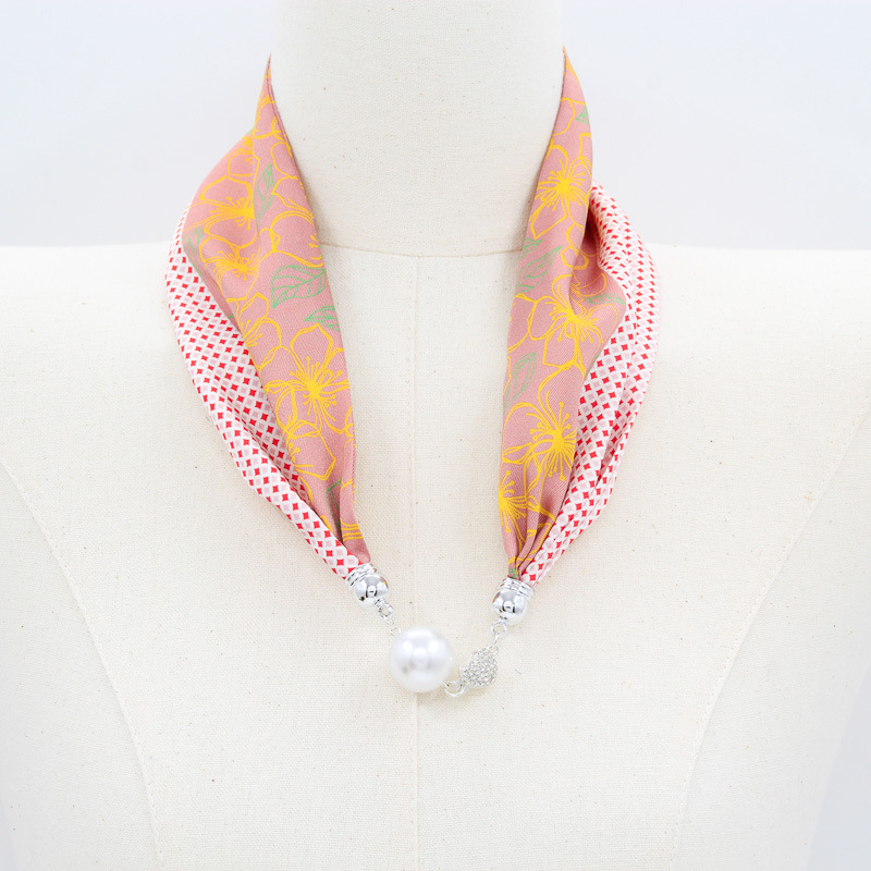 2024 New Magnetic Buckle Silk Scarf Pearl Necklace Women's high quality Fashion Simple Lightweight Silk Triangle Scarf Square Scarf