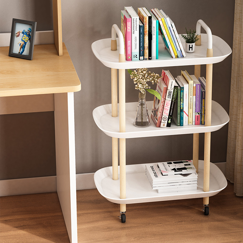 Nordic Style Trolley Household Storage Rack Multi-Functional Living Room Wheeled Movable Floor Trolley Coffee Table