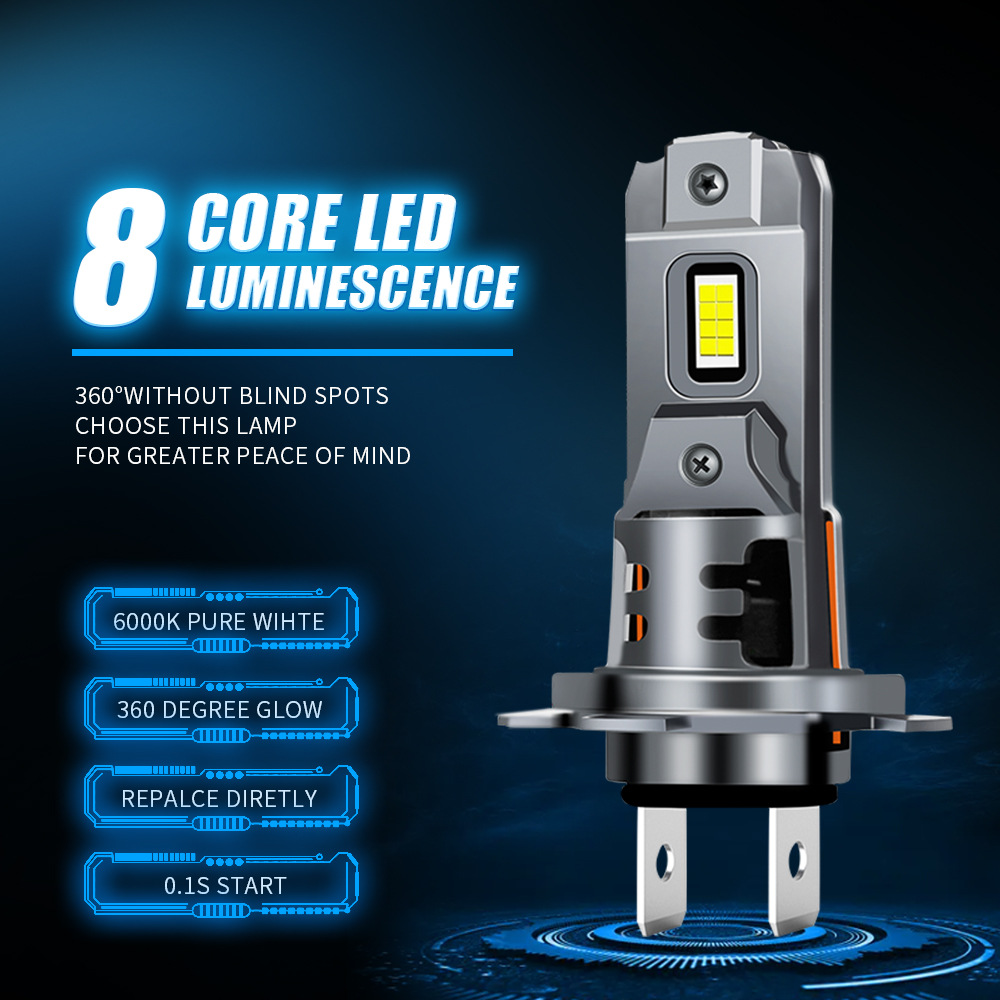 Cross-border dedicated 1:1 Lossless installation H4 integrated direct plug lamp H7 lamp double-sided 8 lamp beads car led headlight