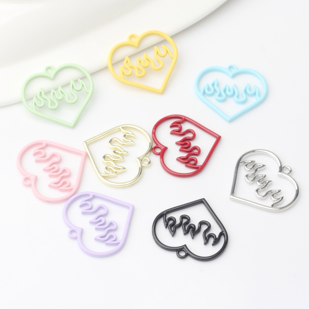 Korean fashion alloy love spray paint ECG Hollow Small pendant DIY jewelry material accessories