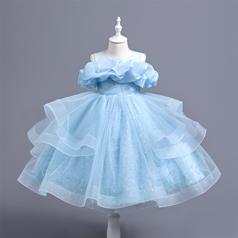 Girls' new dress sequined princess dress piano performance children's dress Western style children's clothing one-year-old baby gift dress