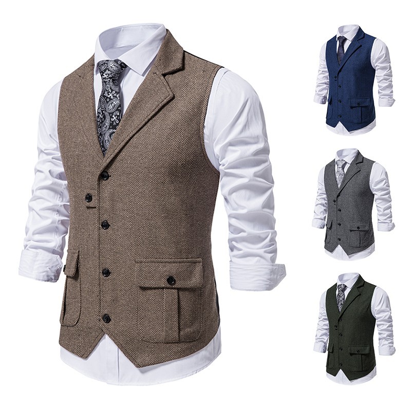 2024 foreign trade new men's single-breasted casual suit vest cross-border fashion Men's retro vest men's vest