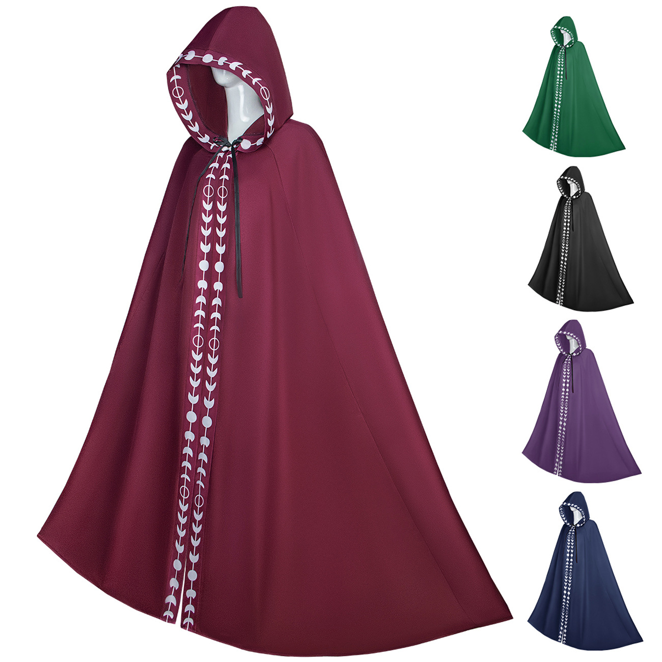 5-color printed cloak medieval Halloween Renaissance hooded cloak cosplay film and television performance costume