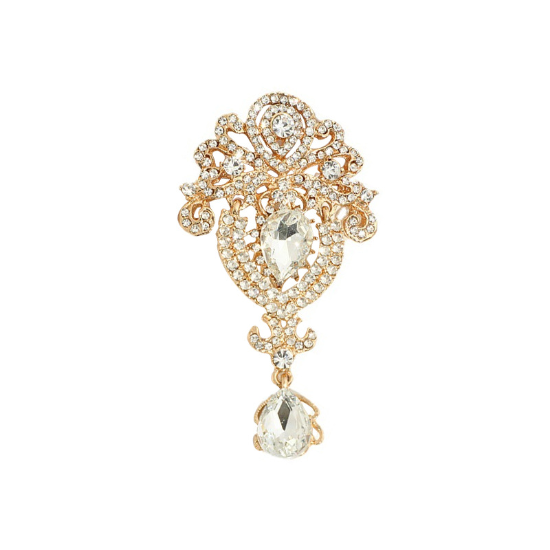 Cross-border water drop brooch Diamond luxury fashion popular alloy clothing pin Crystal corsage factory direct supply