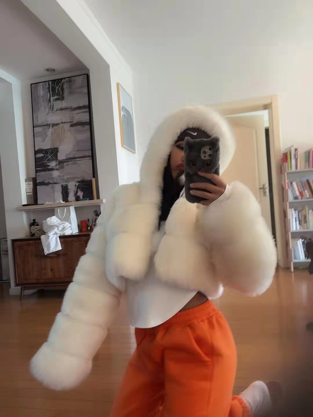 Cross-border European and American fur coat short hooded imitation fur coat imitation fox fur long sleeve stitching women's coat spot