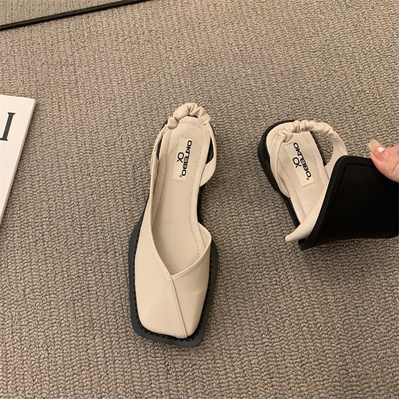 2025 New Summer French Style Closed Toe Sandals Soft Bottom Women's Square Toe Flat Design Sense Single Shoes