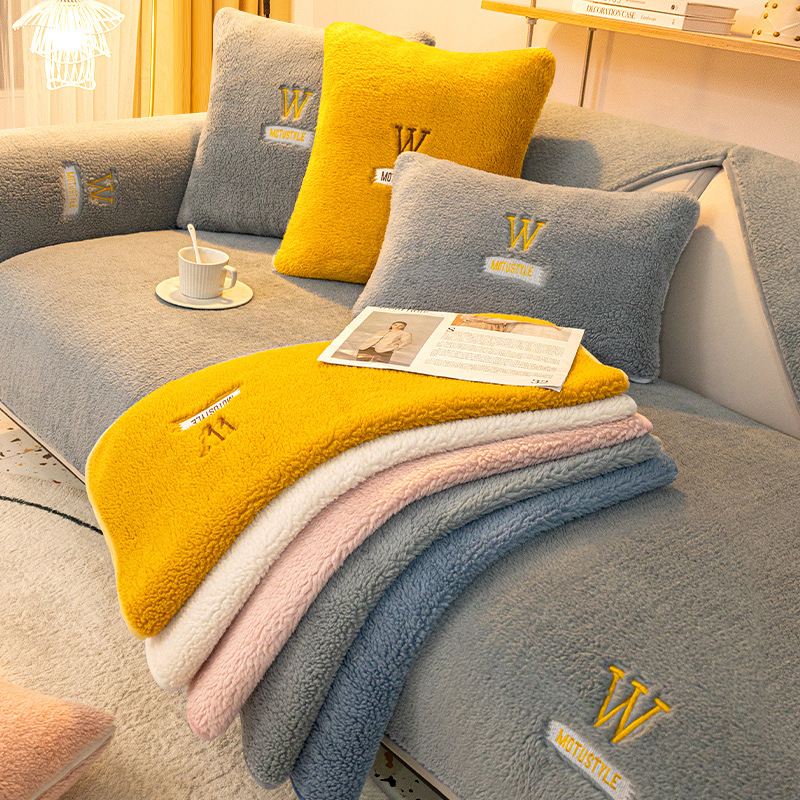 Lamb Velvet Sofa Cushion Winter fleece-lined Thickened Cushion Fabric Sofa Cover 2025 New Anti-Slip Cover Cloth Towel