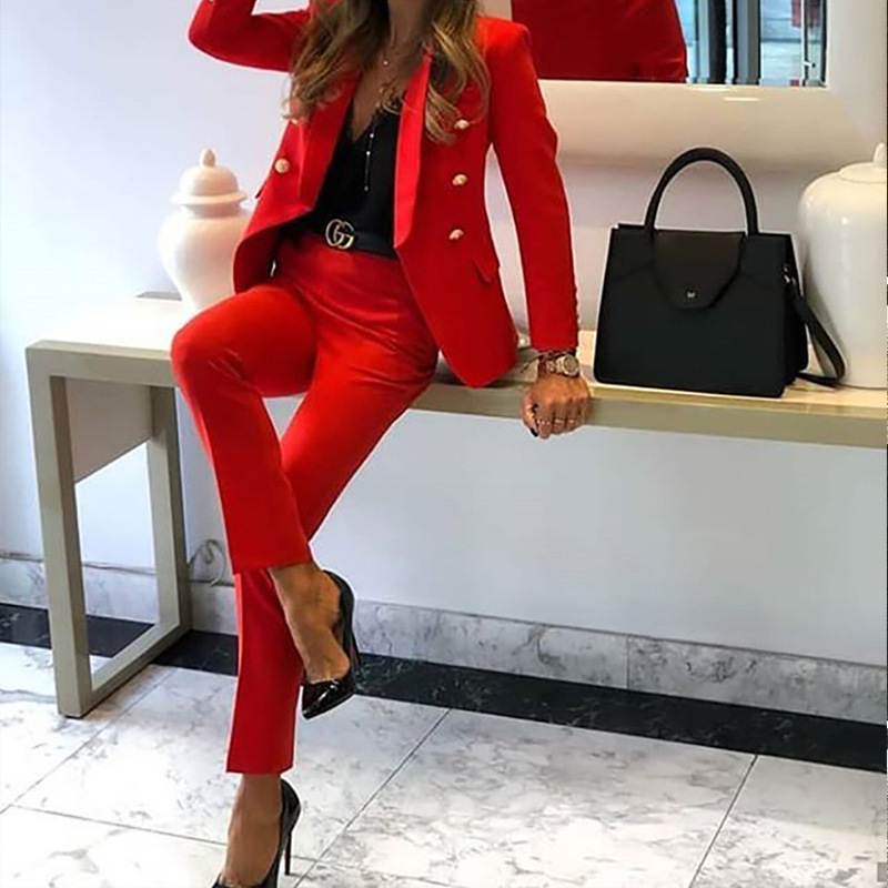 Cross-border explosions 2023 Autumn New Amazon women's solid color two-piece casual suit women's clothing