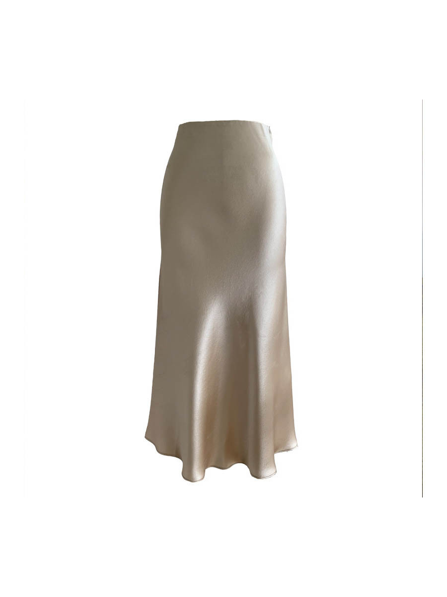 Japan's Imported Triacetate Satin Silk Sliding Drop Slimming Casual Loose Waist A- Length Skirt Autumn and Winter