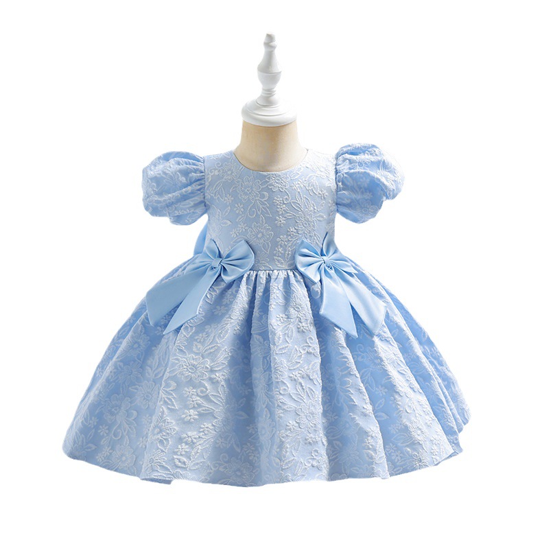 Girls' dress children's princess dress fluffy flower girl embroidery dress bow cross-border little girl performance