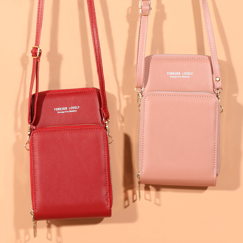 2021 new wholesale large capacity multi-functional solid color fashion simple shoulder bag slung ladies mobile phone bag