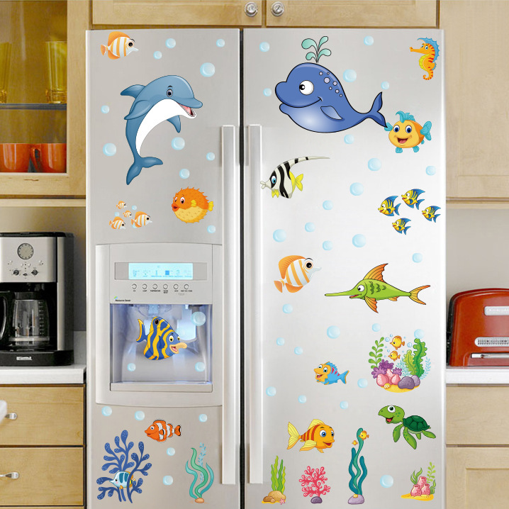 Cartoon Children's Room Ocean Fish Dolphin Decorative Wall Sticker Baby Swimming Pool Bathroom Wardrobe Notebook Sticker