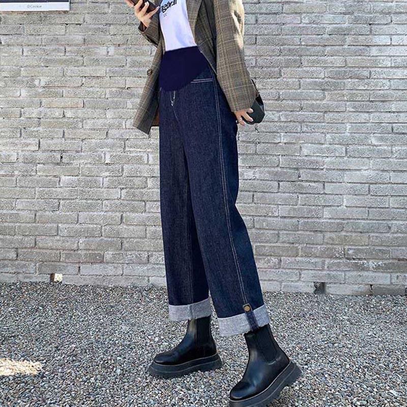 Extra large pregnant women's jeans spring, autumn and winter loose wide-leg casual outer wear straight summer thin trousers