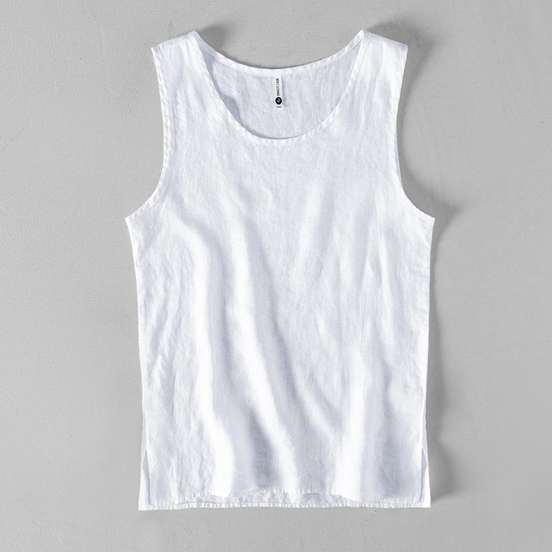 L886 casual linen solid color sleeveless vest men's loose sleeveless round neck shirt waistcoat T-shirt a generation of hair