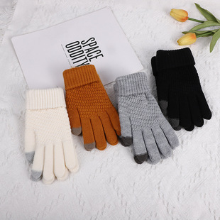 Factory direct supply autumn and winter Korean network explosions adult brushed padded anti-needle jacquard gloves