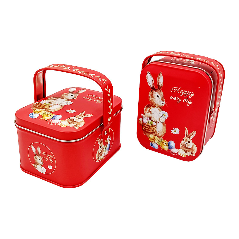 In stock Bonnie rabbit tinplate White Rabbit portable iron box cookie snack candy New Year goods hand candy box