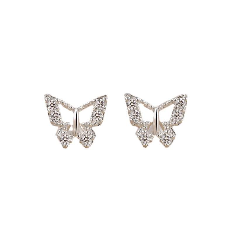 Butterfly stud earrings women's fashionable high-grade zircon ear bone nails sleep free pick 2023 popular mini animal cute Daily