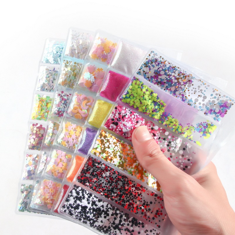 6-compartment bag nail art sequins candy color laser glitter patch face makeup stage makeup nail DIY jewelry wholesale