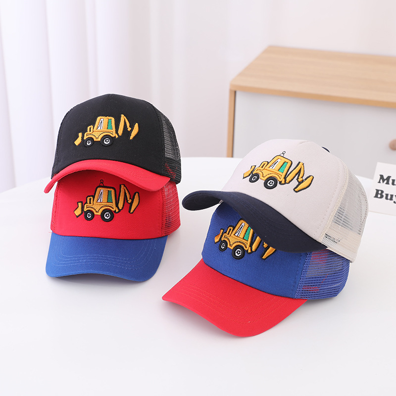 Summer children's hat excavator net cap cap European and American cartoon boy truck cap outdoor sunshade baseball cap