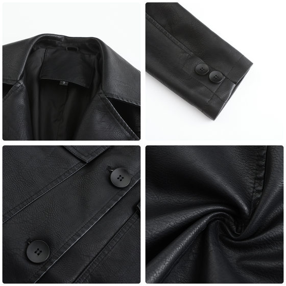 2023 new European and American long leather coat Spring and Autumn long sleeve leather trench coat fashion British coat women's lapel single-breasted