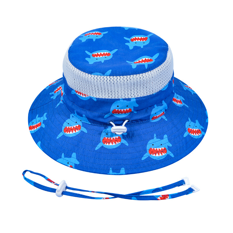 2022 children's new mesh sun hat boys and girls sunscreen fisherman hat spring and summer shark basin hat cross-border manufacturers
