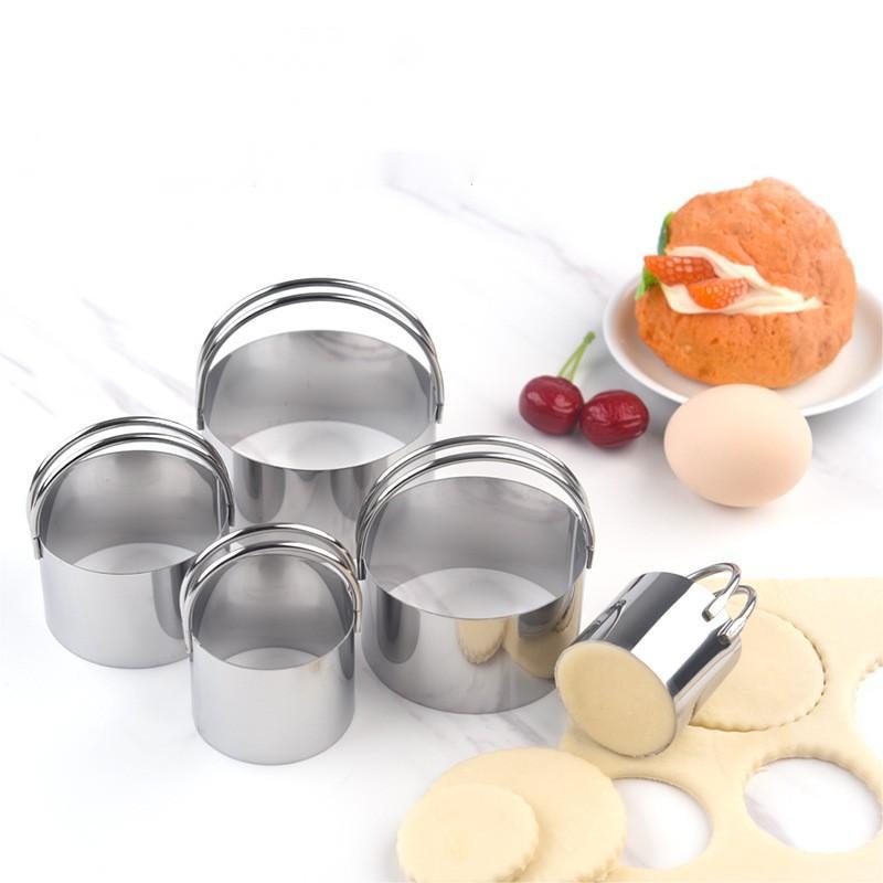 Cross-border stainless steel biscuit mould hanging basket double handle mousse ring cookie cutter baking cake mould